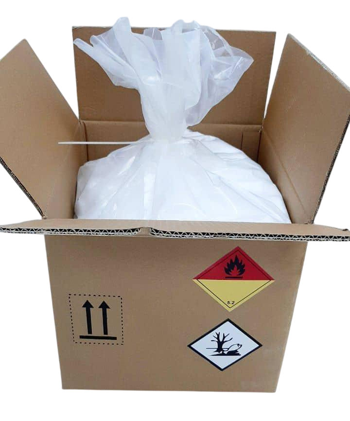 جعبه بسته‌بندی پودر دی بنزوئیل پراکساید به وزن 25 کیلوگرم
